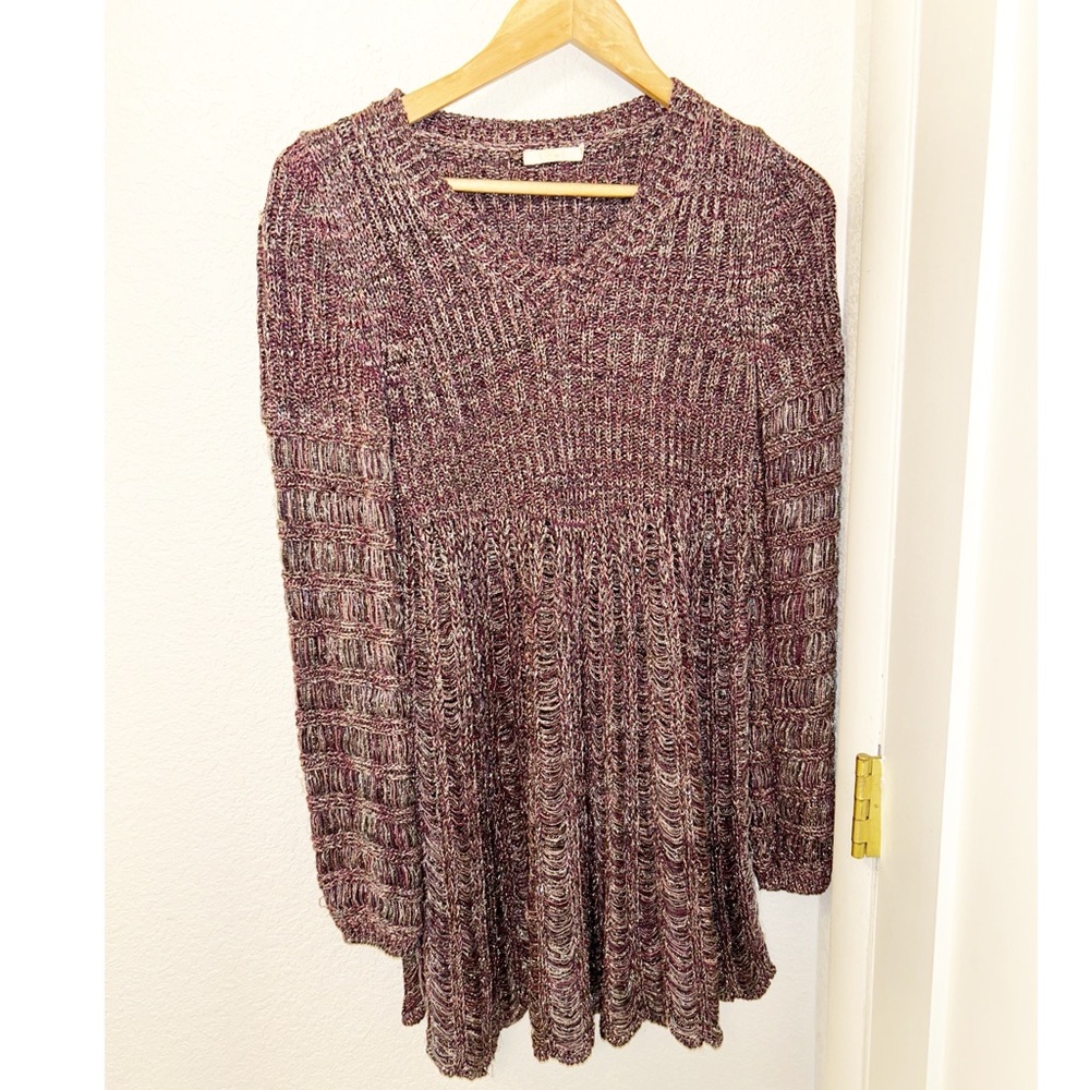 CHLOE The Silk Purple Babydoll Mini Dress Open Knit Metallic & Violet multi SZ:S